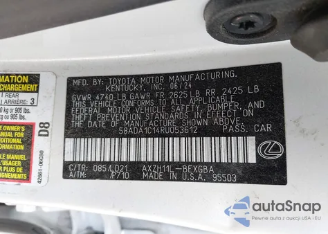 2024 Lexus Es 300H z USA, uszkodzony, nr VIN 58ADA1C14RU053612